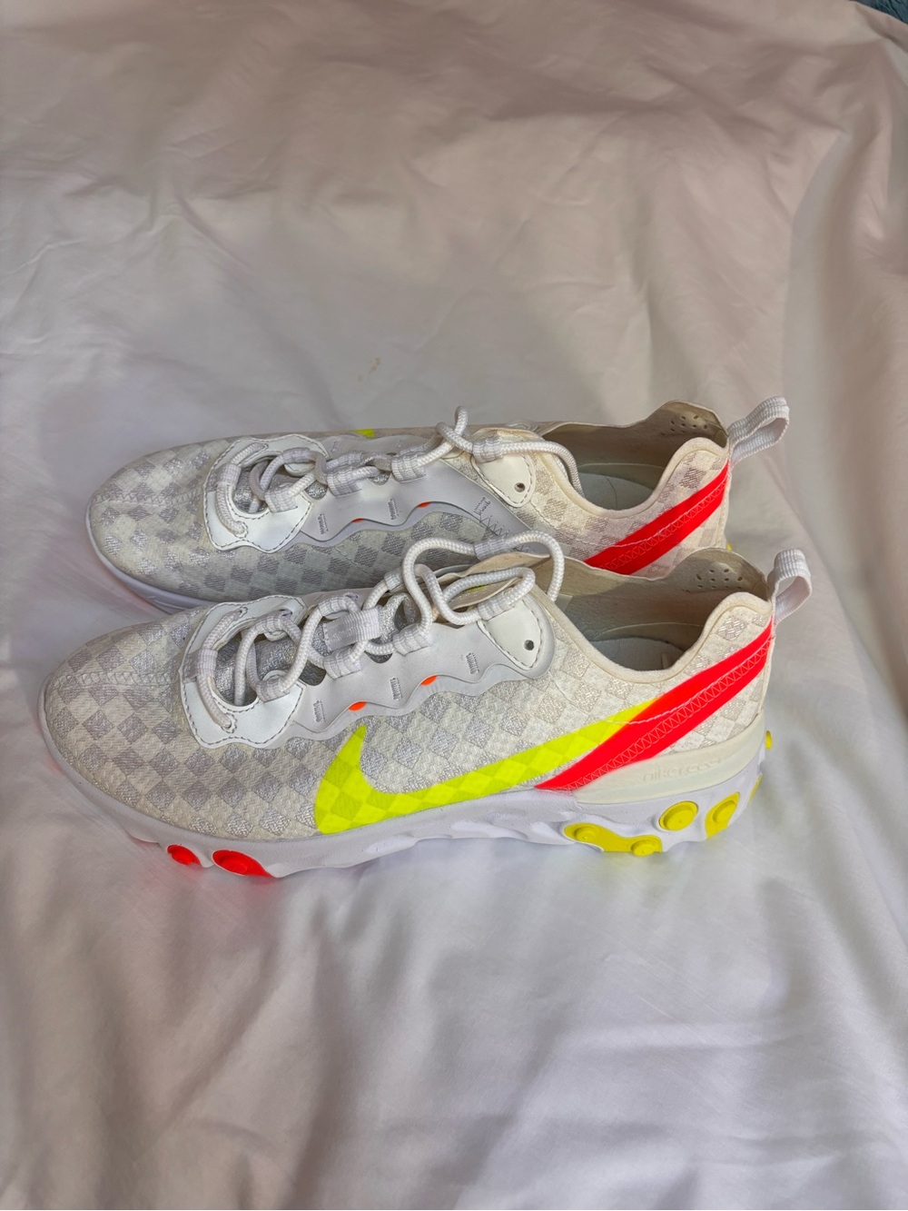 Nike React Element 55 Checkered White Crimson Volt (NEVER WORN)